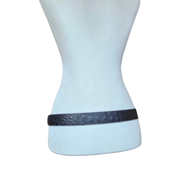 Landes black croc textured leather belt rustic silvery hook & eye buckle size M - Picture 5 of 15